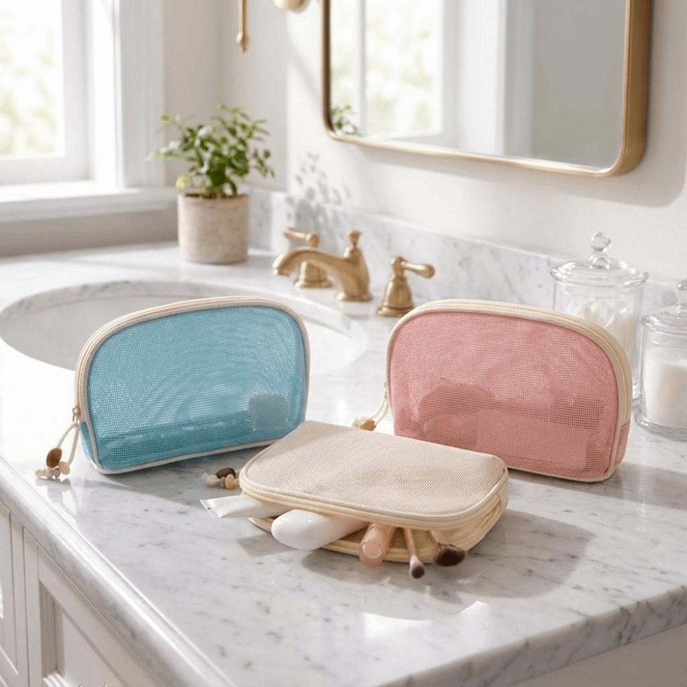 Large Capacity Mesh Makeup Bag Breathable Cosmetic Storage Bag Travel Toiletry Bag Women