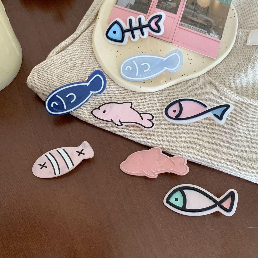 Y2k Animal Hair Clip Cartoon Dolphin Barrettes Sweet Fish Bone Hairpin  Kids