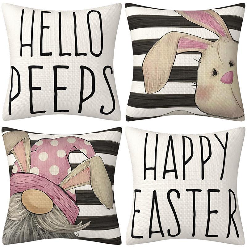 Easter Black and White Rabbit Pillowcase Spring Decorative Letter Pillow Sofa Cushion Cover
