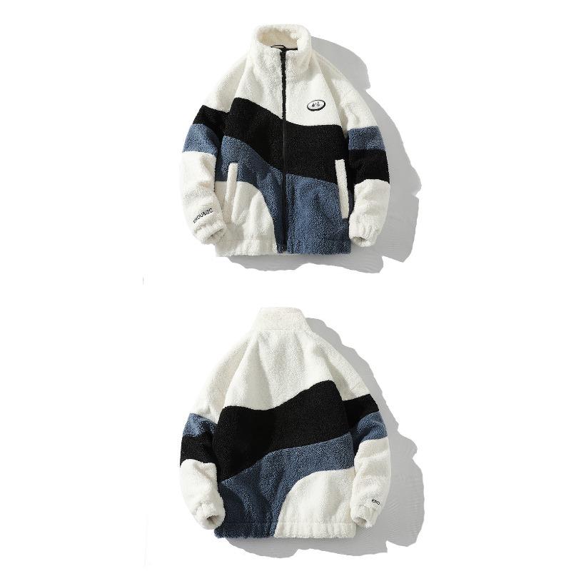 Autumn and Winter New Lamb Wool Jacket Men's Stand-up Collar Color Matching Loose Thermal Jacket
