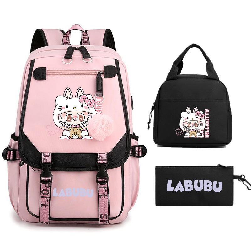 New Labub Children's Schoolbag, Backpack, Shoulder Pencil Case, Three-piece Set, Cute.