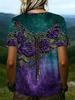 Plus Size Women's Gradient Rose Print V-Neck Casual Top