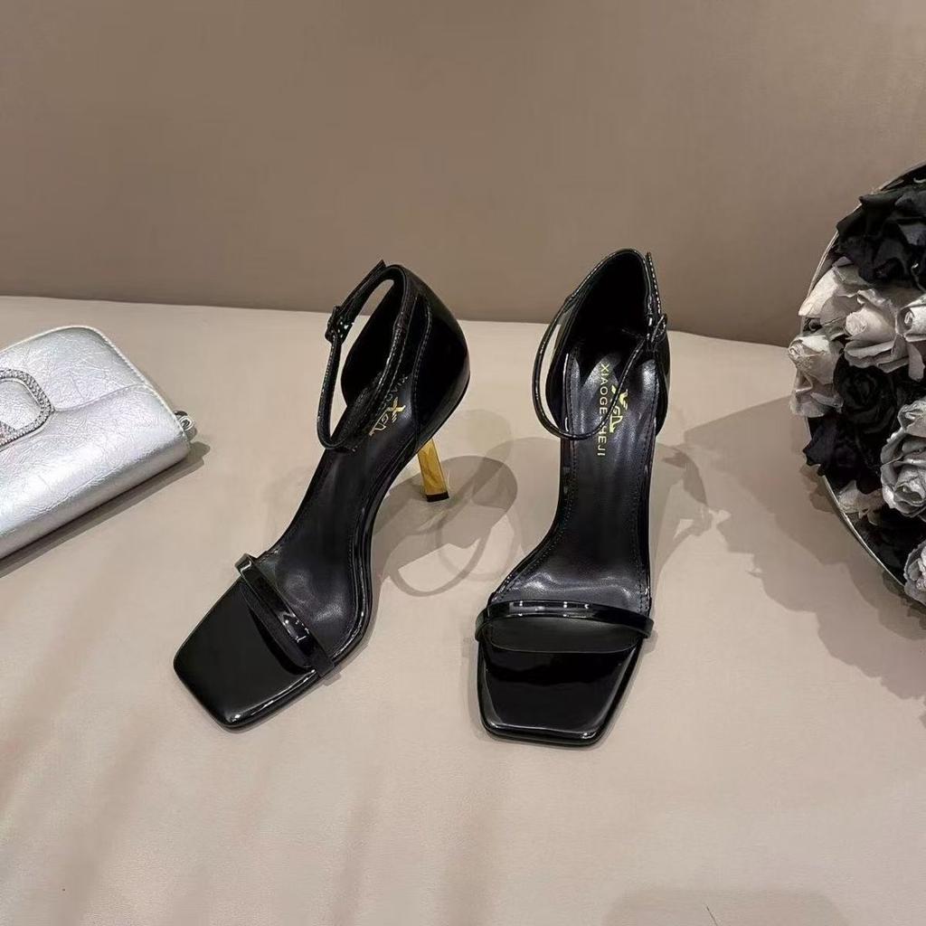 New square head one-word strap sandals high heels stiletto 2025 summer sexy high heels women's summer versatile