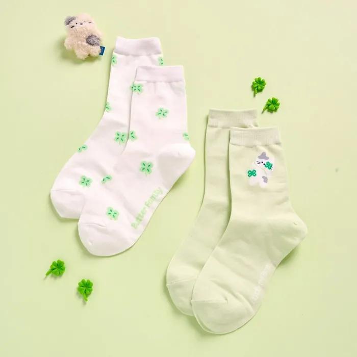 Clover Milkcat Mid-Length Socks 2-Pack White Mint
