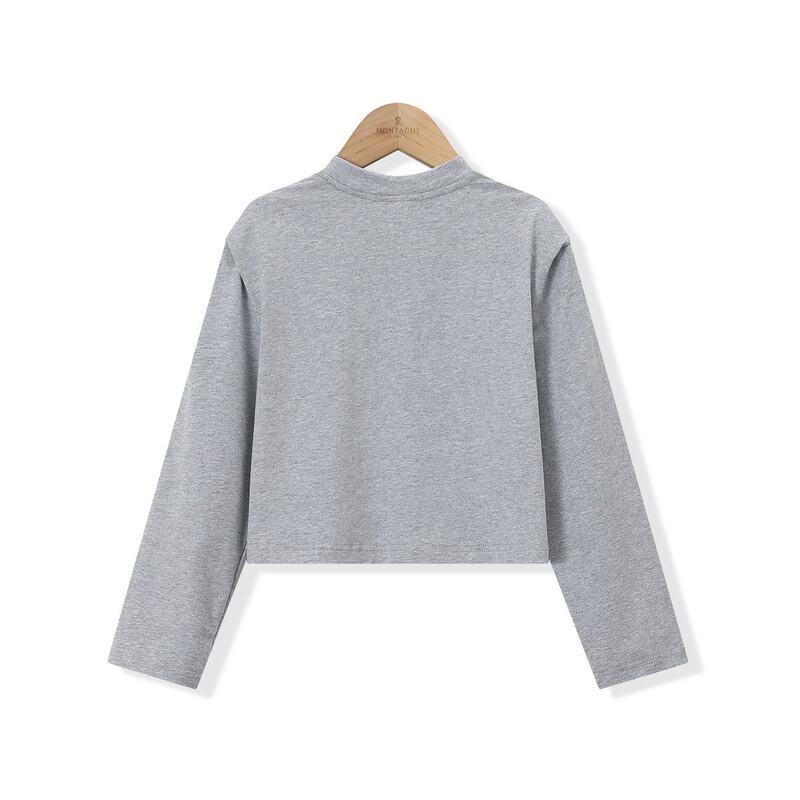 Montagut Girls' Spring/Autumn Round Neck Padded Shoulder Crop T-shirt