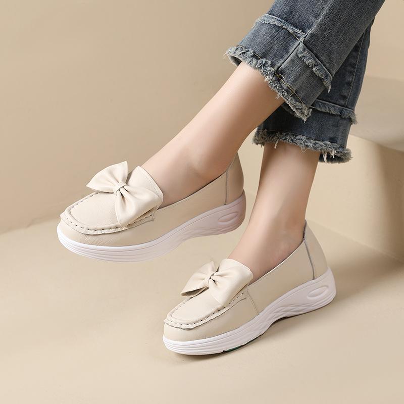 Fashion GKTINOO Women Wedges Platform Shoes Fashion Comfortable Sneakers Casual Slip-on Women's Loafers Soft Sole Genuine Leather Shoes