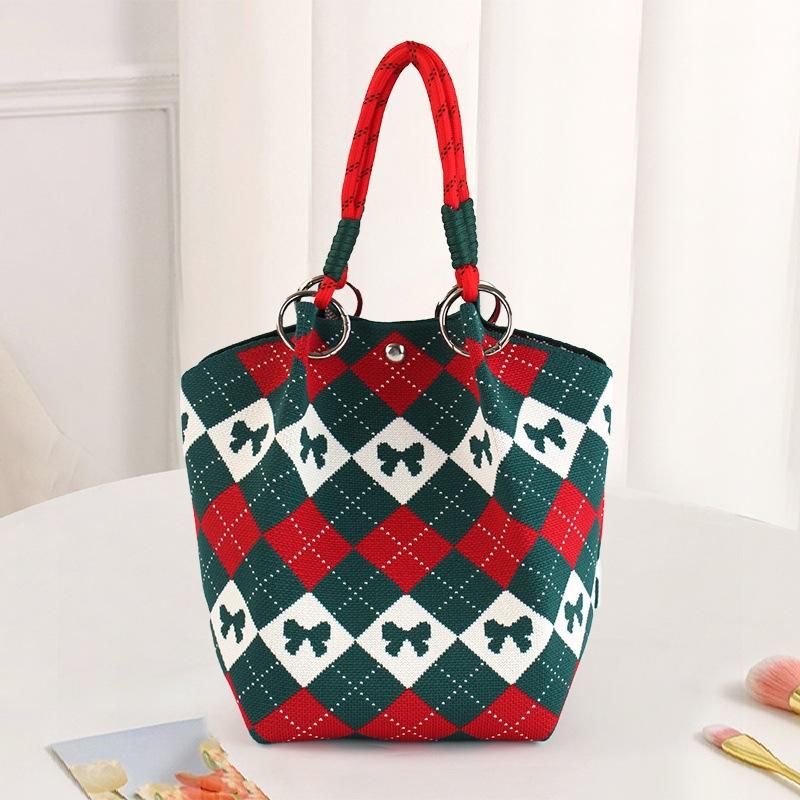 Knitted Hollow Out Handbag Portable Work Outing Large Capaci Handbag Commuter Tote Square Bag