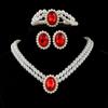 Multi-layer Neck Chain, Double-layer Imitation Pearl Oval Crystal Necklace, Stud Earrings, Bracelet, Three-piece Set.