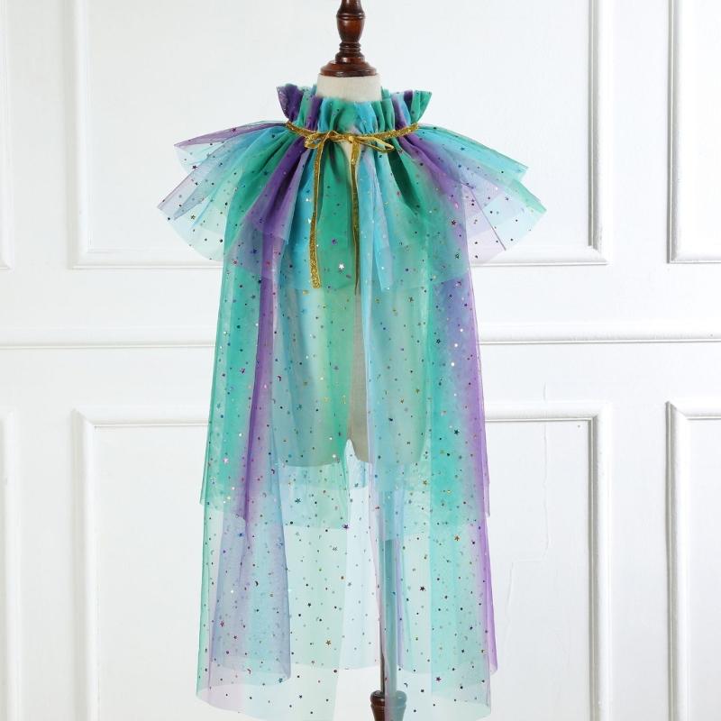 Princess Cape, Colorful Princess Cloak Girls Glittering Princess Dress Up Cape