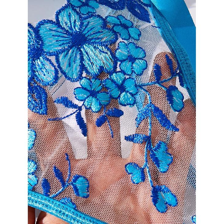 Toucheart 2 Piece Set Embroidery Lingerie Set Women Sheer Bra and Brief Underwear Set Satin Sexy Intimates See-Through Underwear