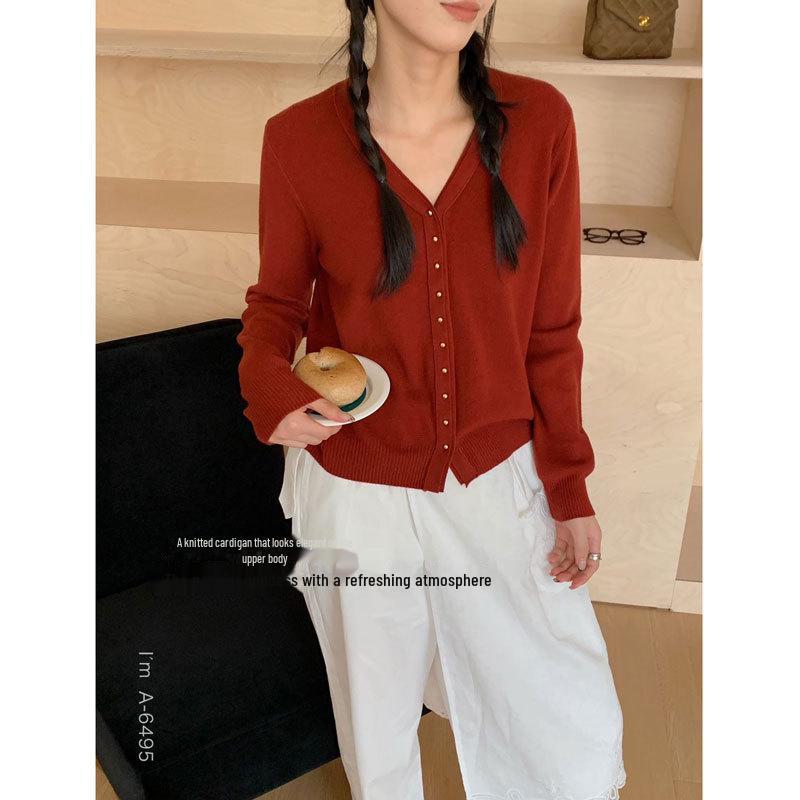 

Du Xiaozhai V-Neck Knitted Cardigan - Women s High-End Slim Fit, Autumn Style One Size