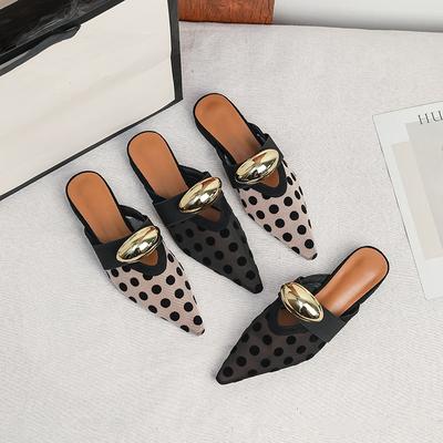Mesh Mules for Women Low Heels Pointed Closed Toe Slides Block Heels Slip On Mule Summer Backless Loafers Shoes Women's Chunky Heeled Dress Sandals