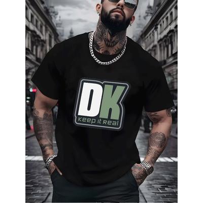 Europese maten Mannen Mode Straatstijl Casual Trendy T-shirt met DK Keep It Real Letter Grafische Print Casual Kleding voor Volwassenen voor Alle Seizoenen