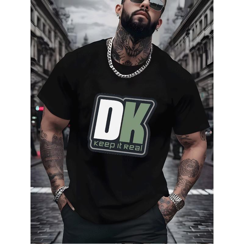 

Европейские размеры Мужская мода Уличный стиль Повседневная модная футболка с графическим принтом букв DK Keep It Real Повседневная одежда для взрослых на все сезоны S чёрный