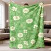 2026 Latest Flannel Blanket Luxurious Flannel AllSeason Soft Green & White Floral Blanket Mint Eucalyptus Leaf & Daisy Pattern, Plush Bedspread for Be