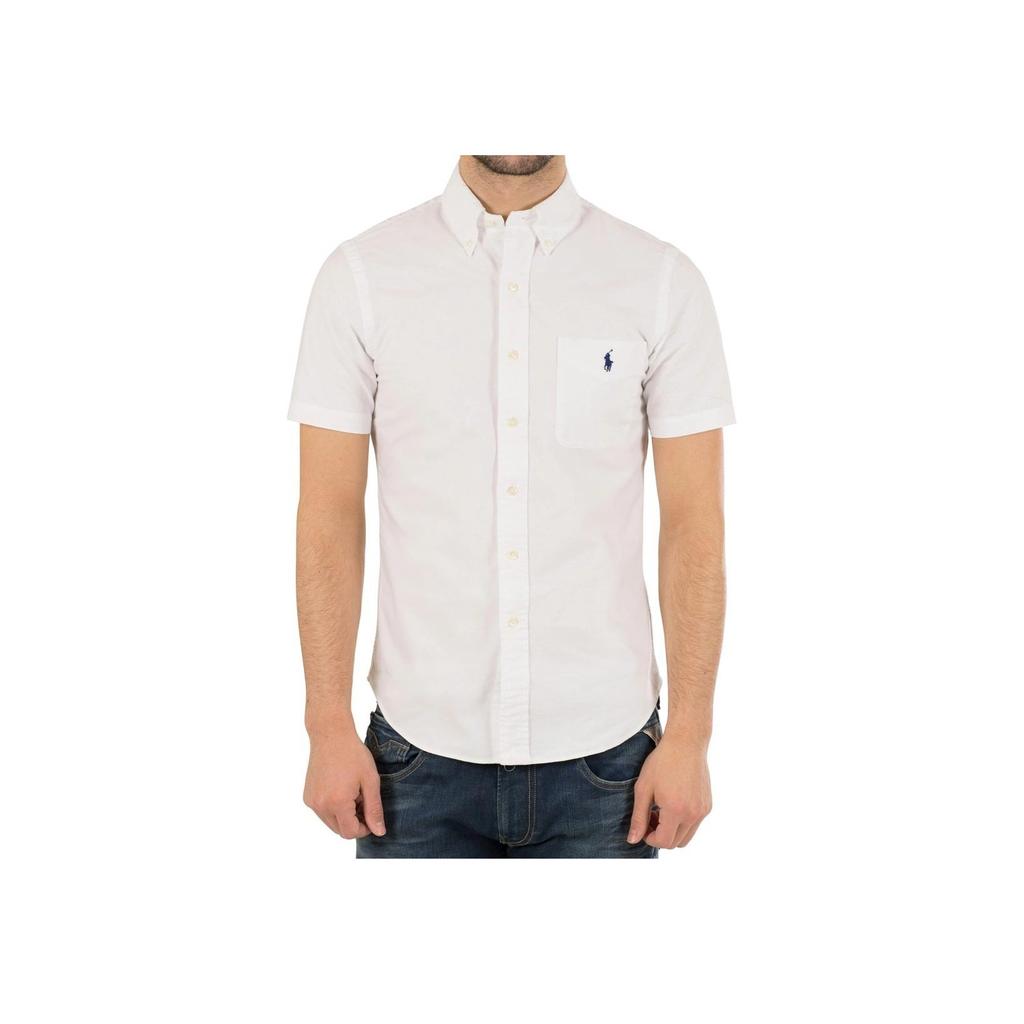 Polo Ralph Lauren Solid Logo Polo Collar Single-Breasted Short Sleeve Shirt Men shirts White 710691428-005