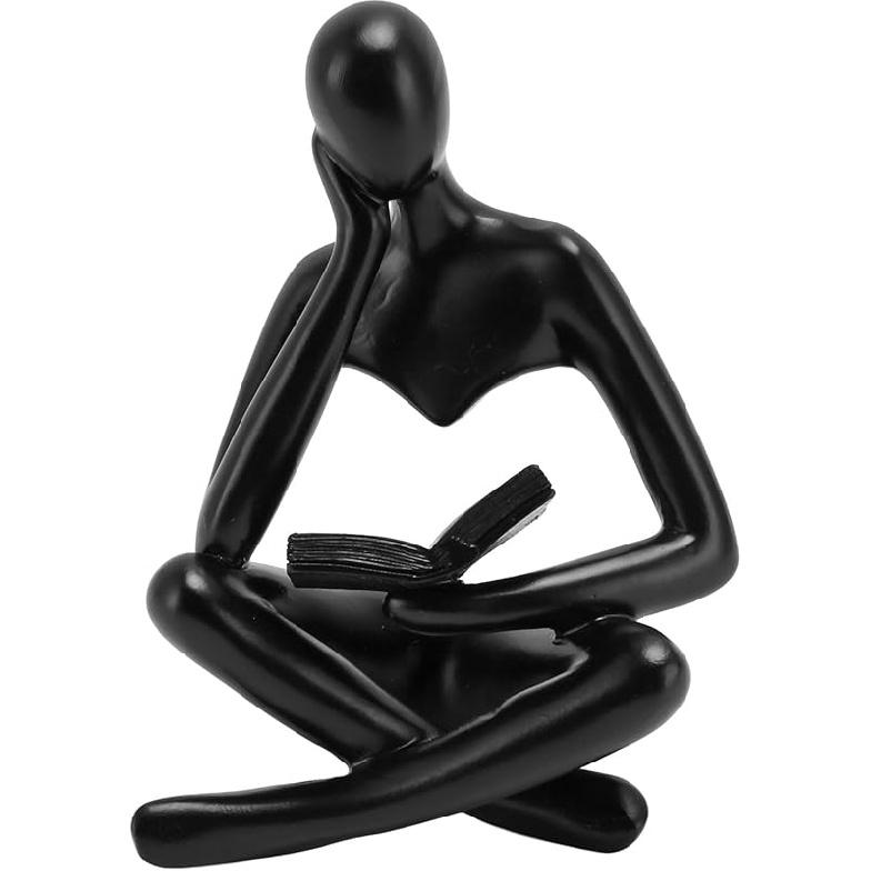 AUNMAS Thinker Reading Statue, Abstract Resin Sitting Figure Ornament for Living Room Cabinet Decoration (Black)