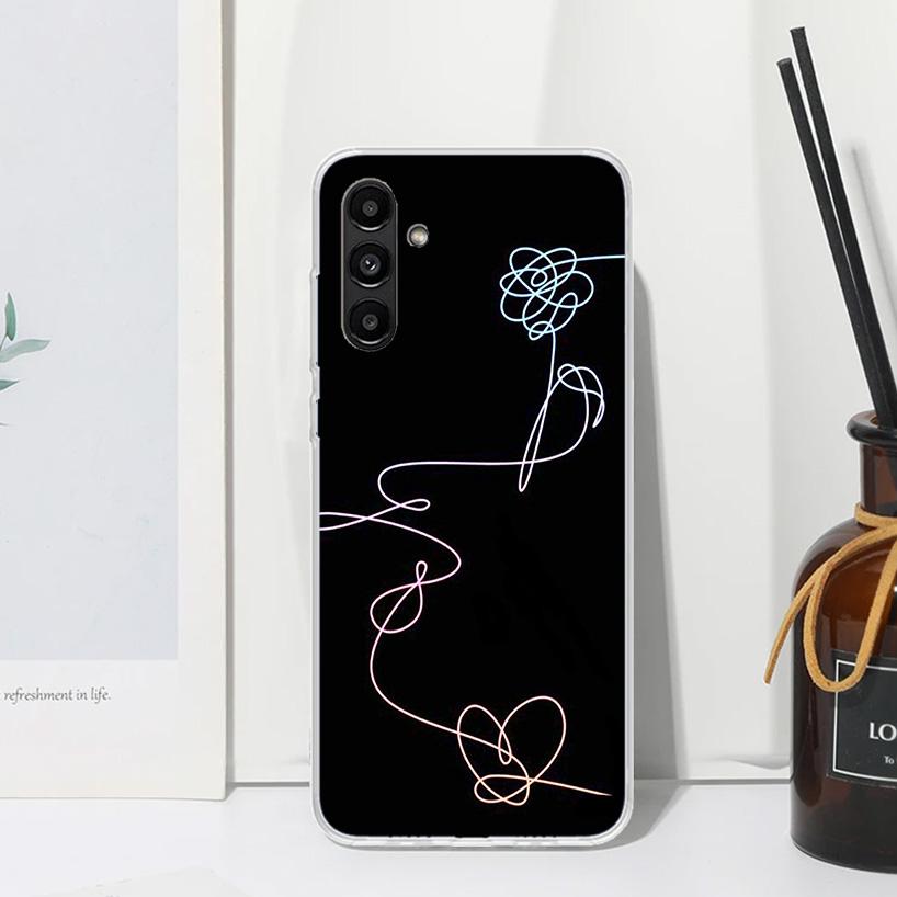 Love Yourself Flower Heart Line Kpop Phone Case For Samsung Galaxy A15 A25 A35 A55 A14 A24 A34 A54 A13 A23 A33 A53 A12 A22 A32 A