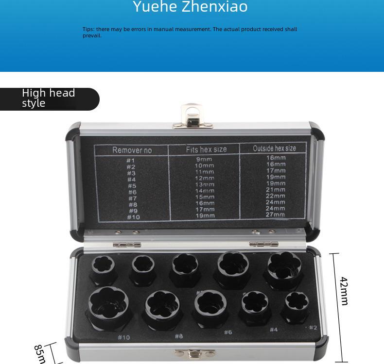 10-Piece Nut & Bolt Extractor Set for Damaged Screws