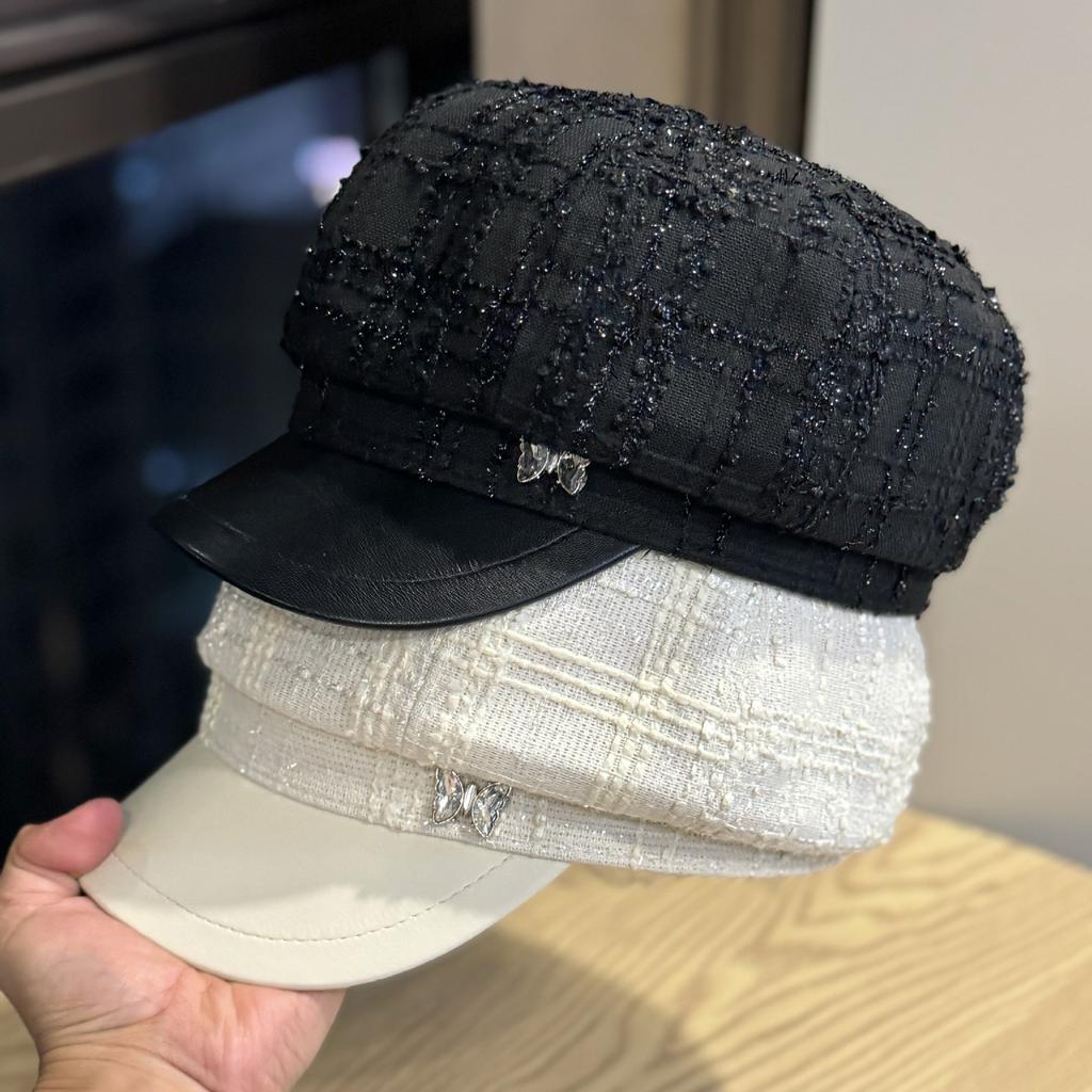 Xiaoxiang Style Beret Women's Autumn and Winter Retro Plaid Duck Bill Octagonal British Versatile Newsboy Hat