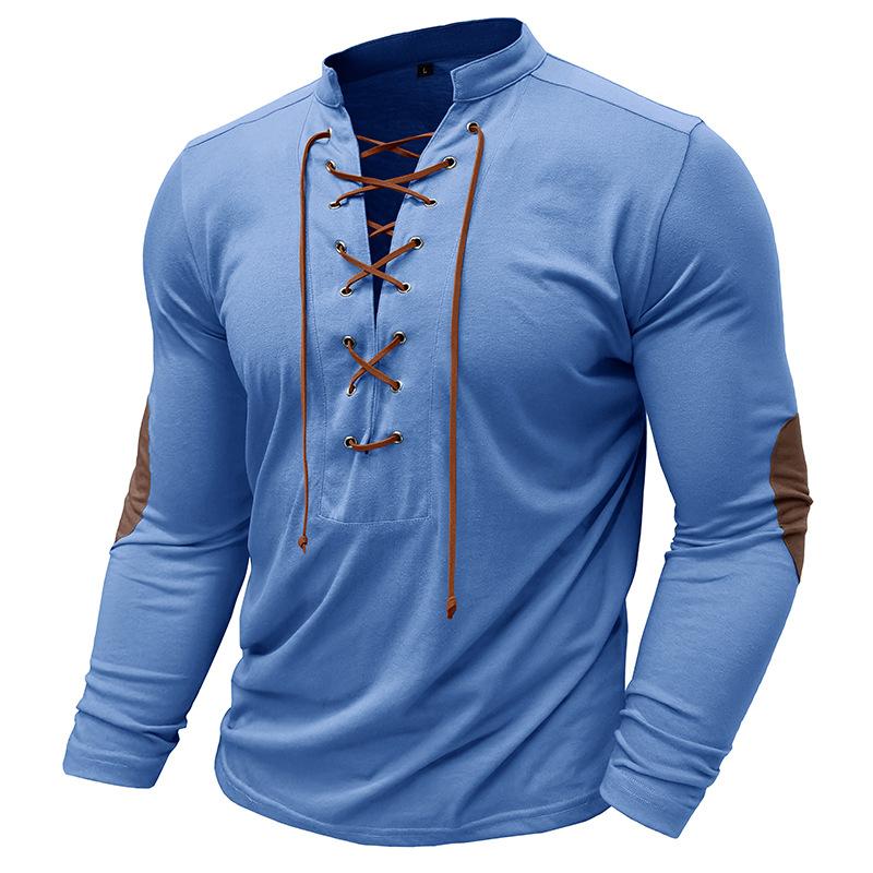 Pánská trička Henley s dlouhým rukávem se stahovací šňůrkou Základní lehká pevná trička Pohodlná tílka ve střihu pro muže Klasická trička s pohodlným páskem s límcem