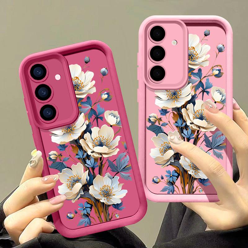 Luxuriöse Handyhülle aus mattem TPU mit Blumendruck für Samsung S25 Plus S24 FE S23 Ultra S22 A56 A36 A16 A55 A06 A05 A15 A35 A54 Stoßfeste Bumper-Abdeckung