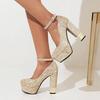 Pailletten Gold Pumps Frauen Bling-Bling Glitter Silber High-Heels Schuhe Dame Dicken Absätzen Plattform Schnalle Schuhe Hochzeit Party