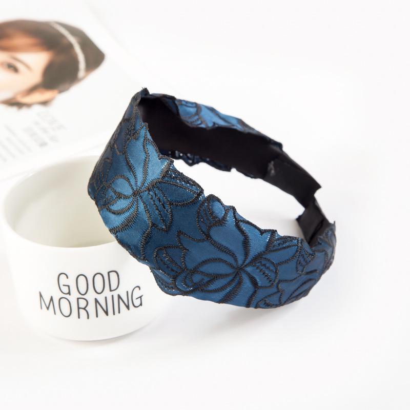 Korean Plaid Fabric Striped Headband with White Edge Knot for Women