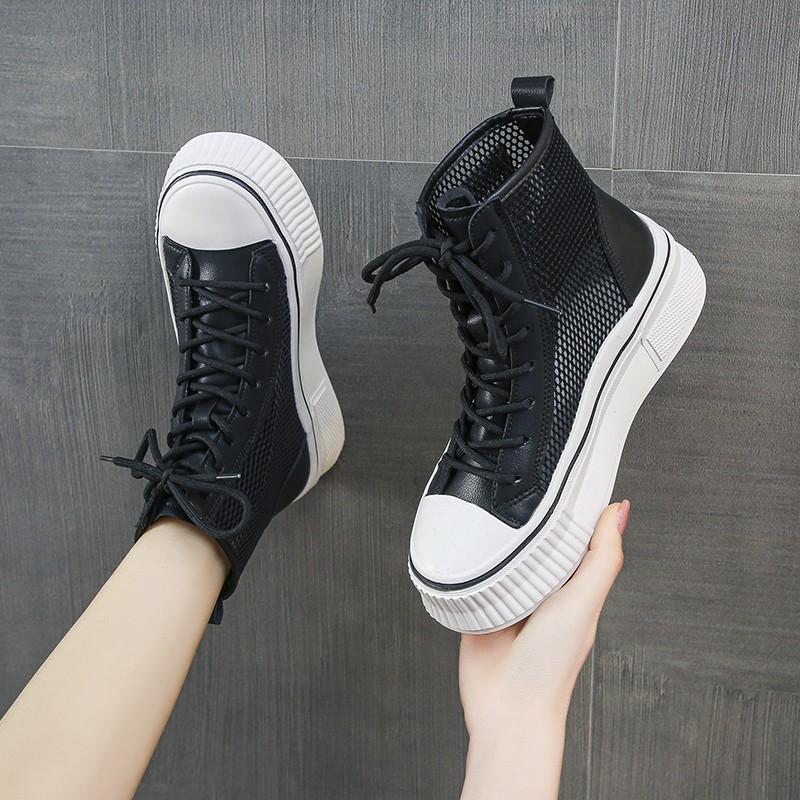 

Fashion Baskets à plateforme confortables à lacets pour femmes, bottes hautes, fermeture éclair latérale, chaussures plates canisées 35 чёрный