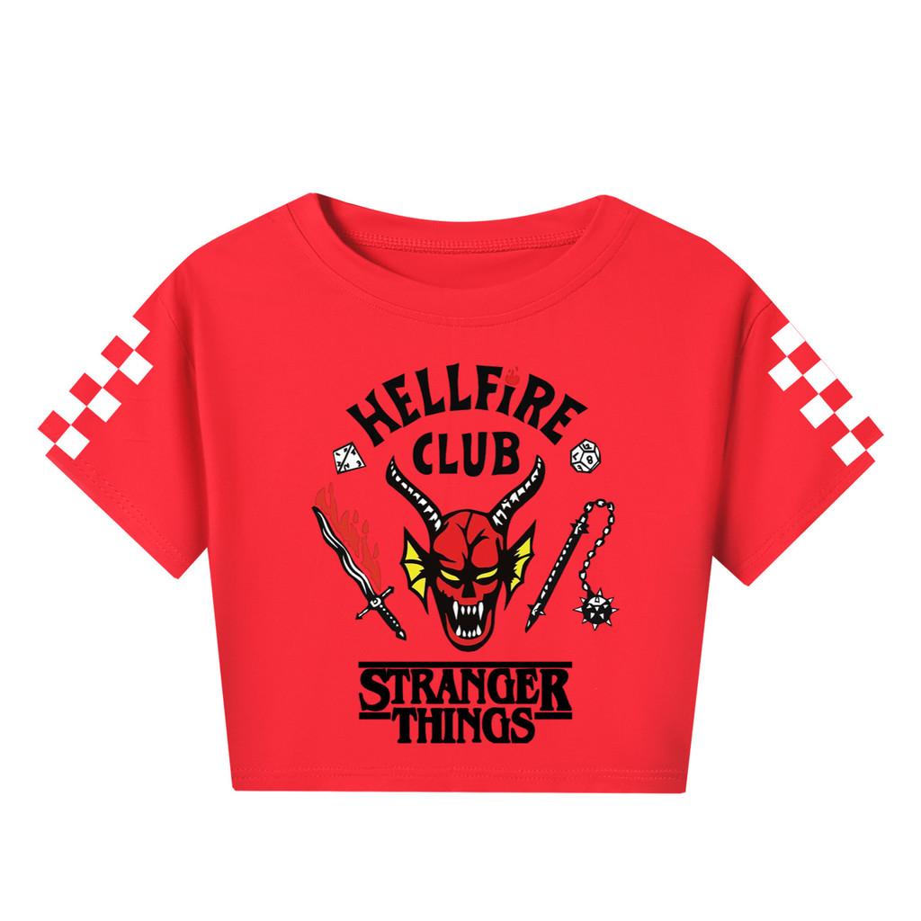 5253 Kids Girls Stranger Print Short Sleeves Short Styles Cotton T-Shirt