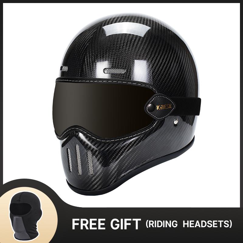 

Мотоциклетный шлем Cafe Racer Шлем-интеграл для мужчин и женщин Винтажный узор из углеродного волокна 3K Casque Moto Четыре сезона M