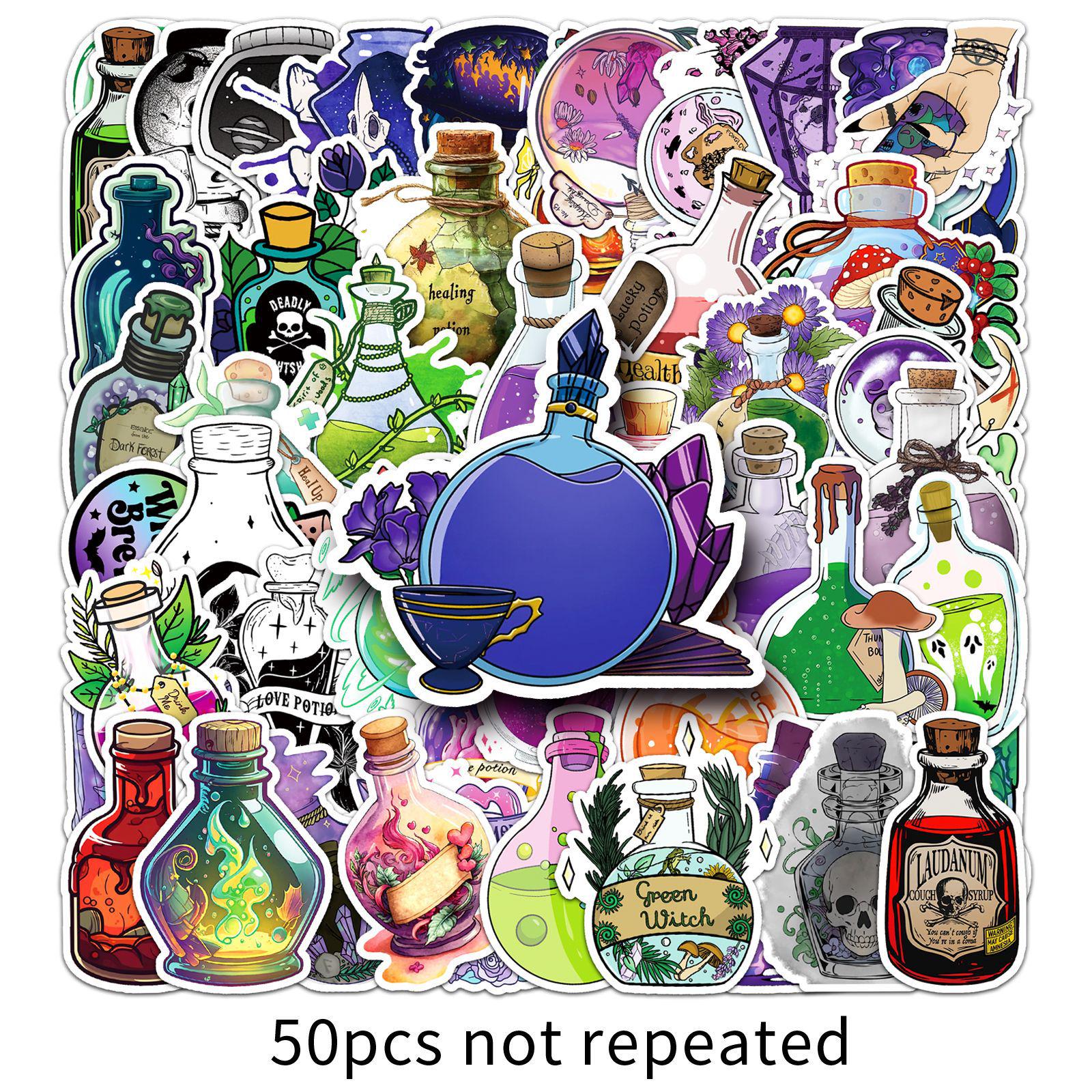 50pcs Gothic Cartoon Potion Stickers: Creative Waterproof Halloween Decorations