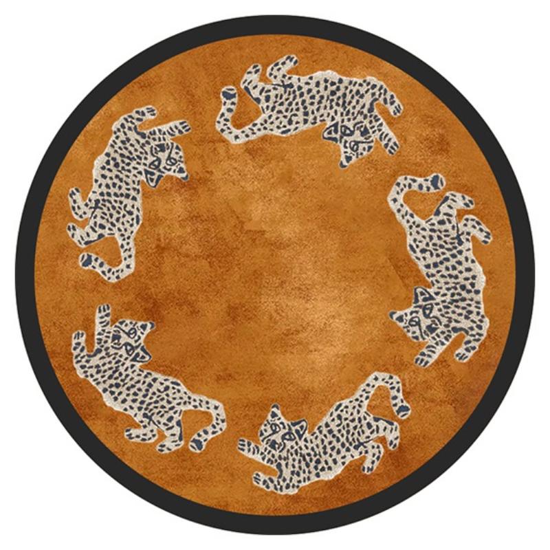 Light Luxury Bedroom Decor Round Carpet Thickend Plush Bedside Floor Mat Fluffy Soft Rug Leopard Pattern Carpets for Living Room