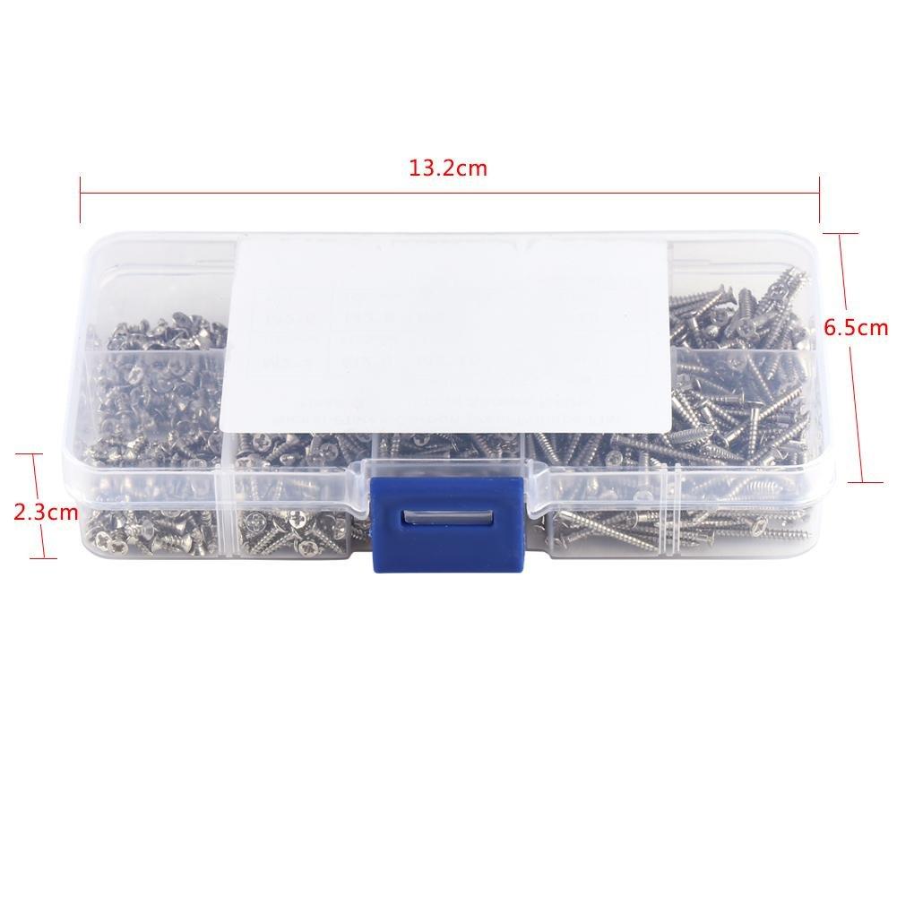 800pcs M2 Cross Drive Self-Tapping Screws Woodworking Fastener with Box for Repair Inventions