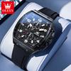 OLEVS Mens Watch Fashion Silicone Strap Tonneau Chronograph Quartz Watch Waterproof Luminous Sports Date Watches Gifts