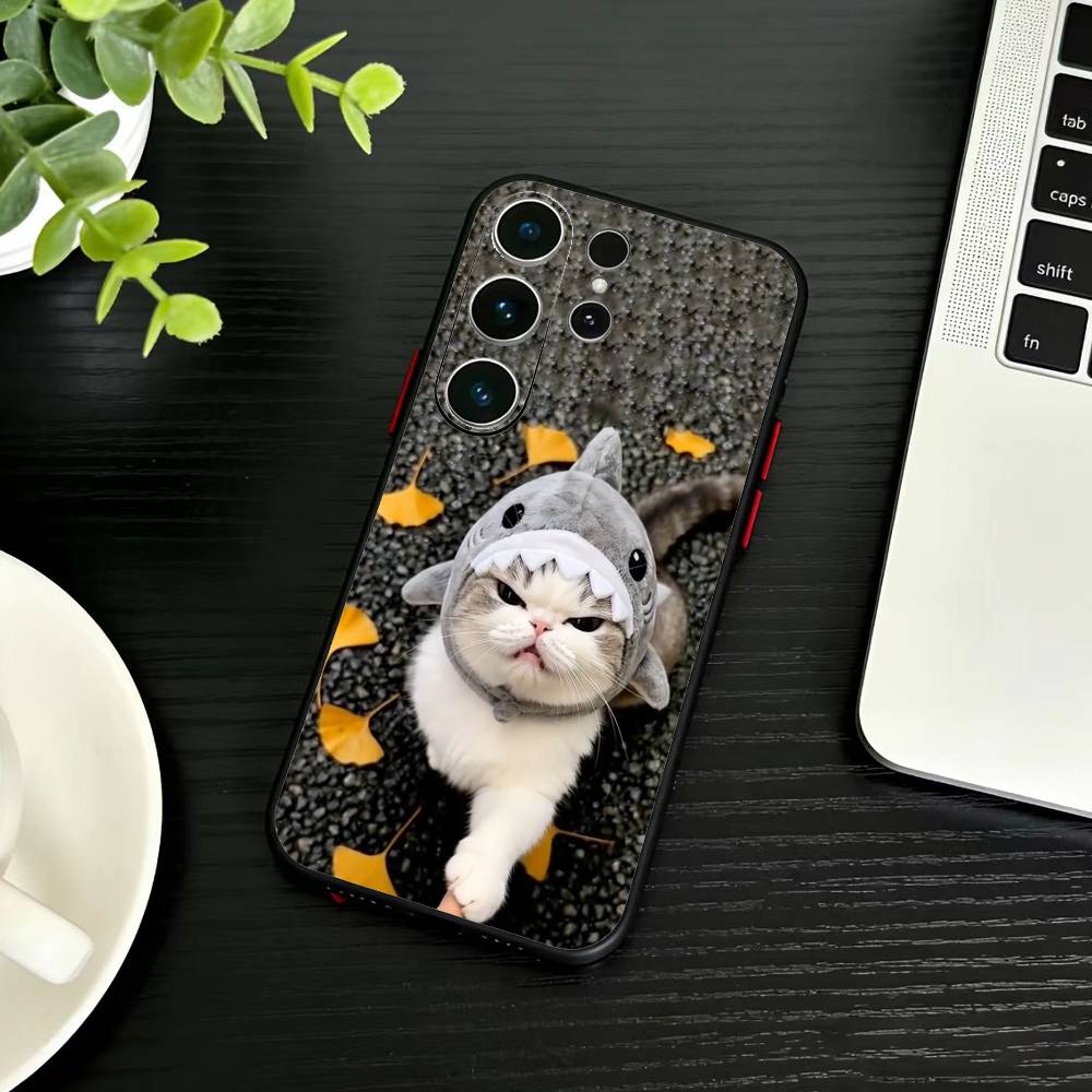 Funny Cute Cat  Phone Case For Samsung S26,S25,S24,S23,S22,S30,S21,Ultra,Plus,FE 5G Black Soft Cover