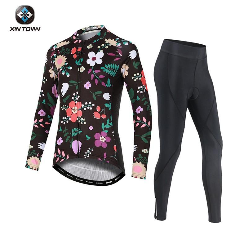 XINTOWN Womens Cycling Jersey Set Long Sleeve Bike Riding Outfit
