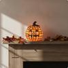 Spooky Stained Glass Pumpkin Lamp | Compact Tabletop Size, Warm Illuminated Glow, JackO'Lantern