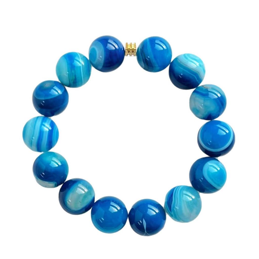 14mm Large Particle Natural Blue Agate Bracelet
