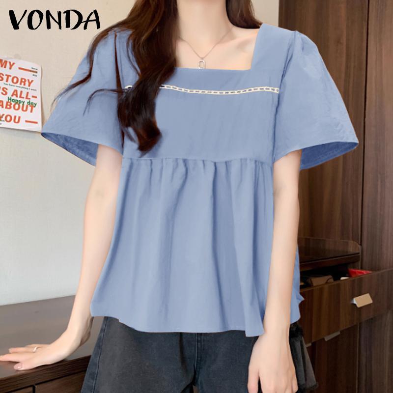 

VONDA Женская летняя повседневная свободная блузка с квадратным вырезом и короткими рукавами M коричневый