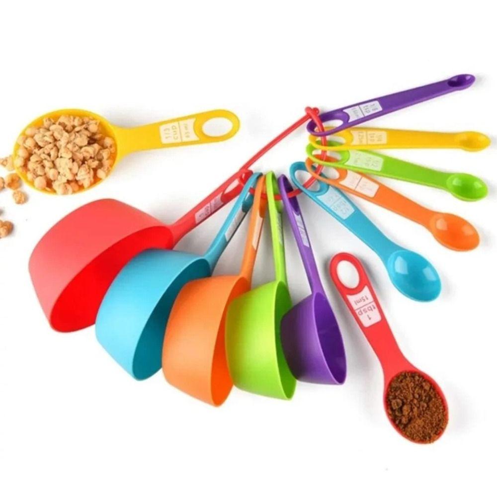 12Pcs Plastic Measuring Cups Set Colorful Cute Measuring Spoons Multipurpose Easy Storage Kitchen Measuring Tools Kids Use