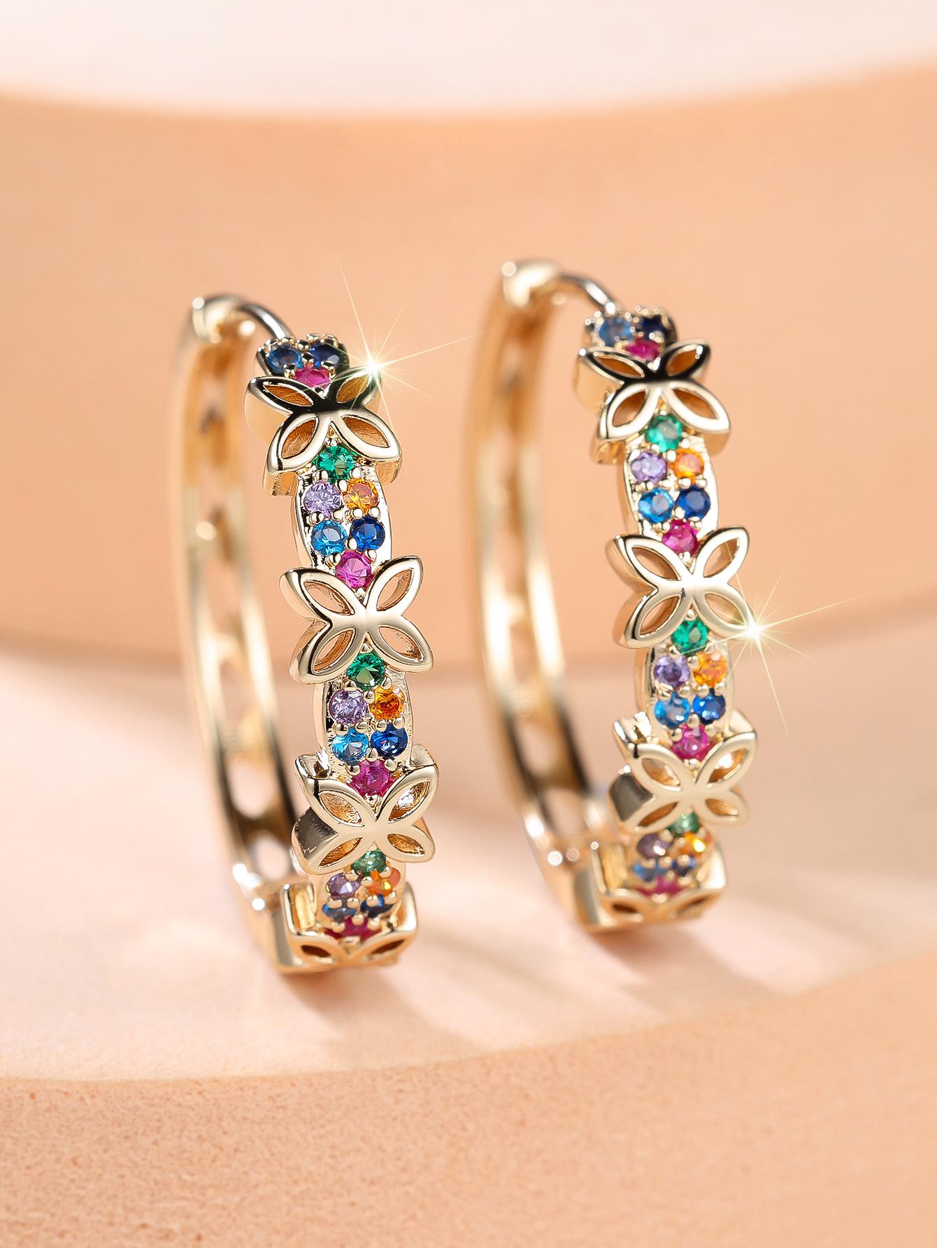 

Niche colored small flower diamond earrings for women, simple style personalized versatile earrings