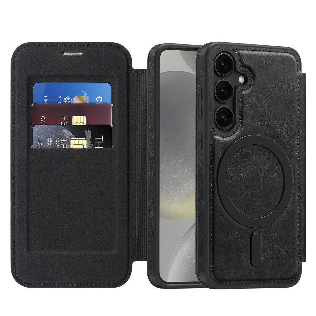 For Samsung Galaxy S24 Magnetic Case RFID Blocking Card Holder Leather Phone Cover