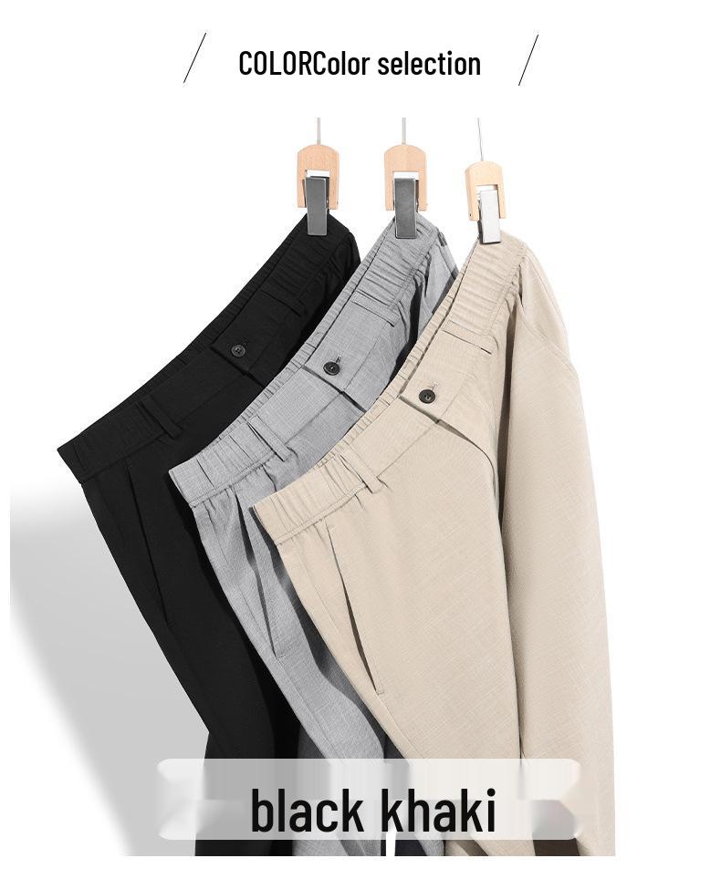 Pánské vysoce kvalitní business casual kalhoty z ledového hedvábí s elastickým pasem a rovnými nohavicemi - s krátkým rukávem, pohodlné na léto