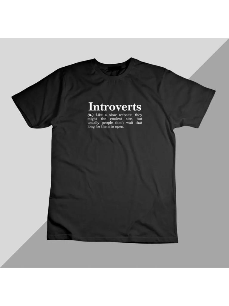 Casual Short-Sleeved T-Shirt Introverts Introvert Fun Definition Print Crew Neck Top White Breathable Everyday Style