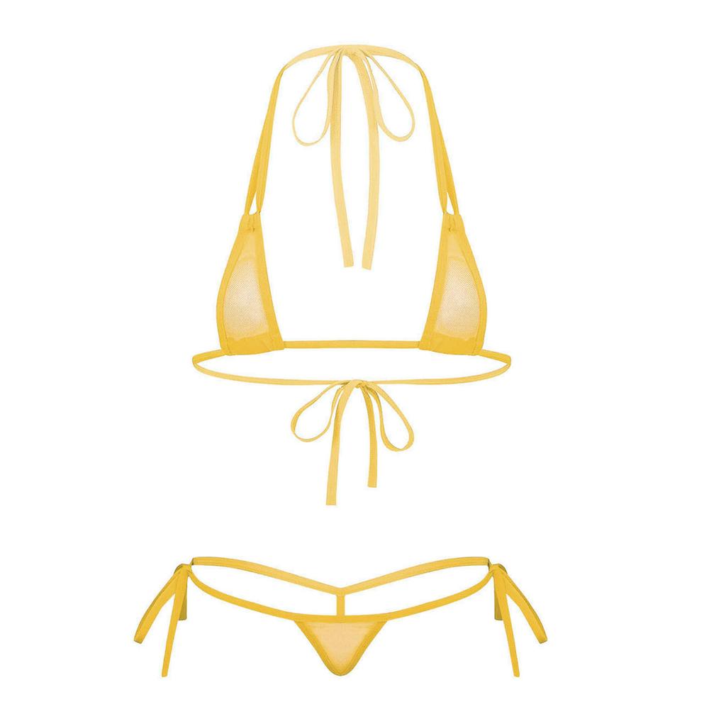Damen Durchsichtiges Netz Träger Micro-Bikini-Set Dreieck Badeanzug Badehose Strand Pool Sonnenbaden