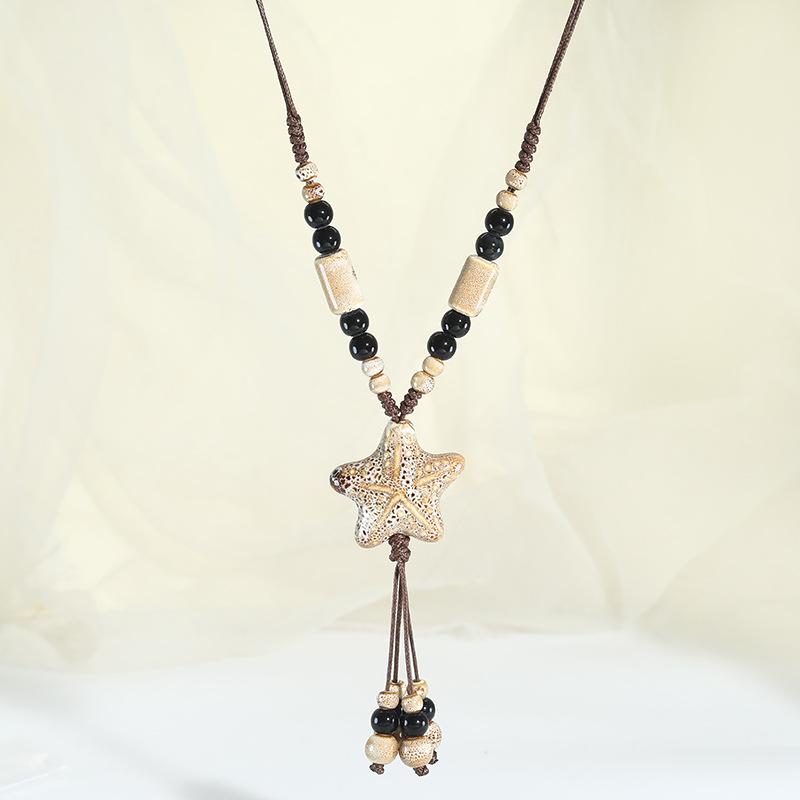 Sun Star Zircon Necklace For Women Vintage Leather Necklace Double Layered Pendant Chain Choker  Jewelry