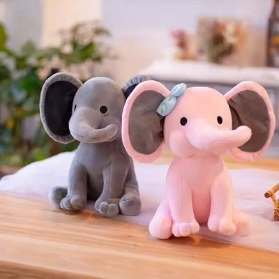 Non-Toxic 25Cm Gray Pink Elephant Plush Toy Soft Kawaii Sleeping Pillow Doll Comfortable Soothe Animal Stuffed Plush For Kids Toddler Gift