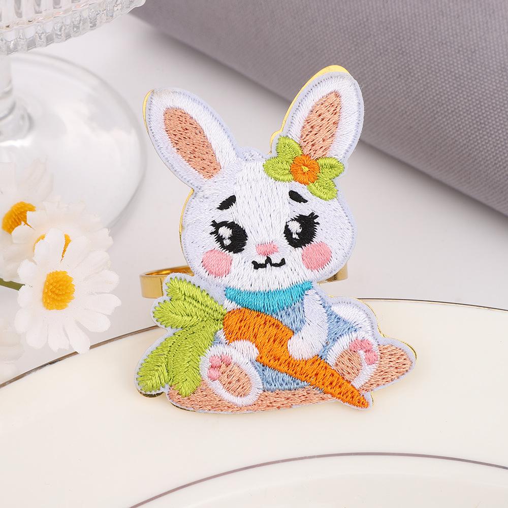 6pcs Easter Personalized Embroidery Rabbit Napkin Ring Hotel Tableware Table Setting Party Festival Decoration Napkin Buckle