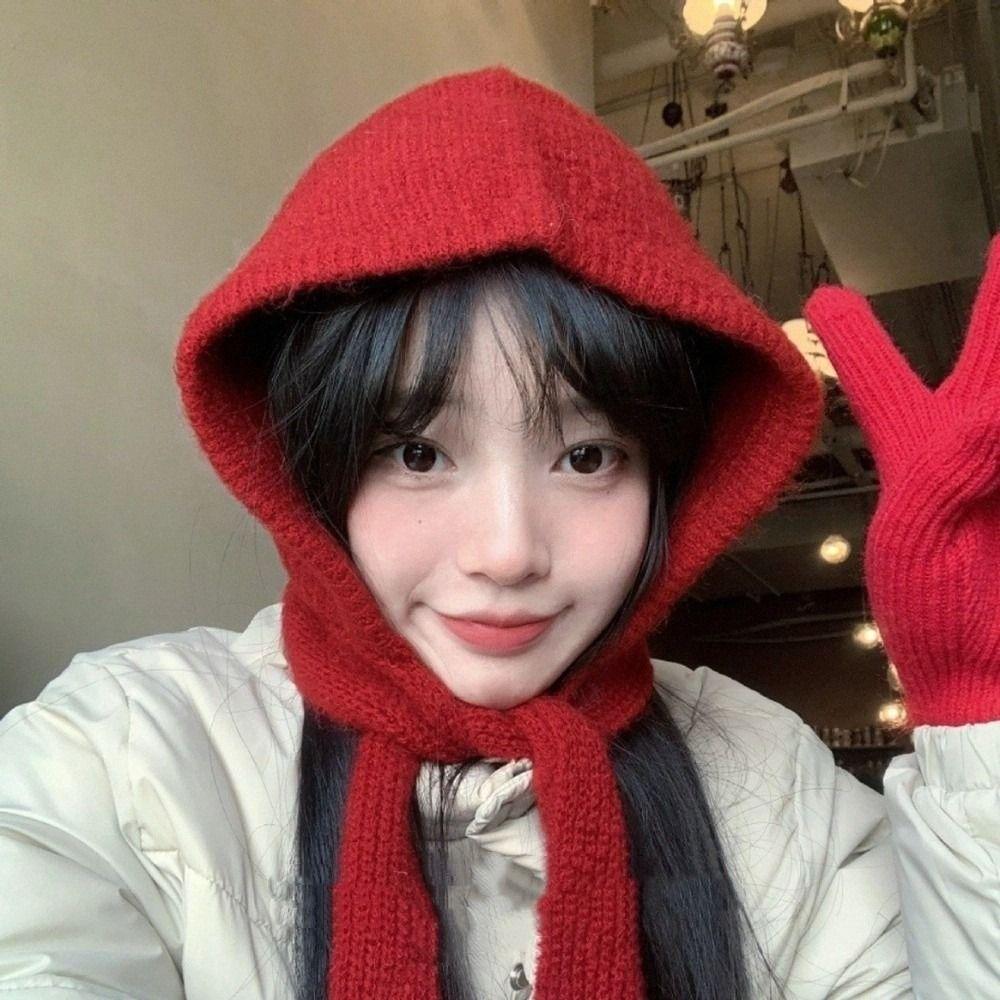 Windproof Knitted Hooded Hat Winter Neck Collar Scarf Cap Korean Balaclavas Cap  Men Women